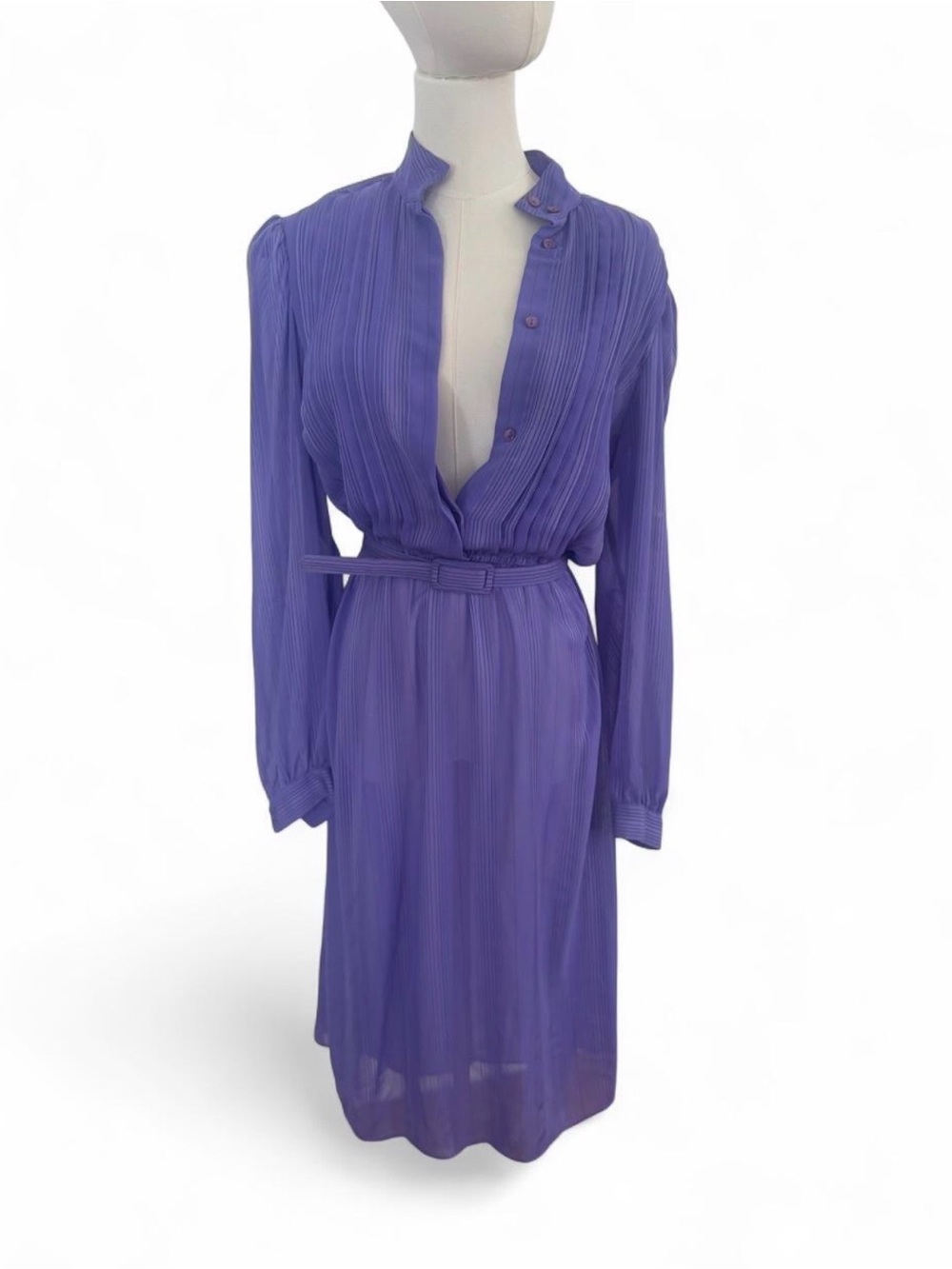 Purple Pleated Belted Midi Dress